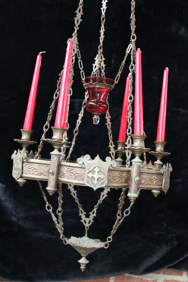 Antique French bronze Church sanctuary Altar Chandelier lamp candle holder