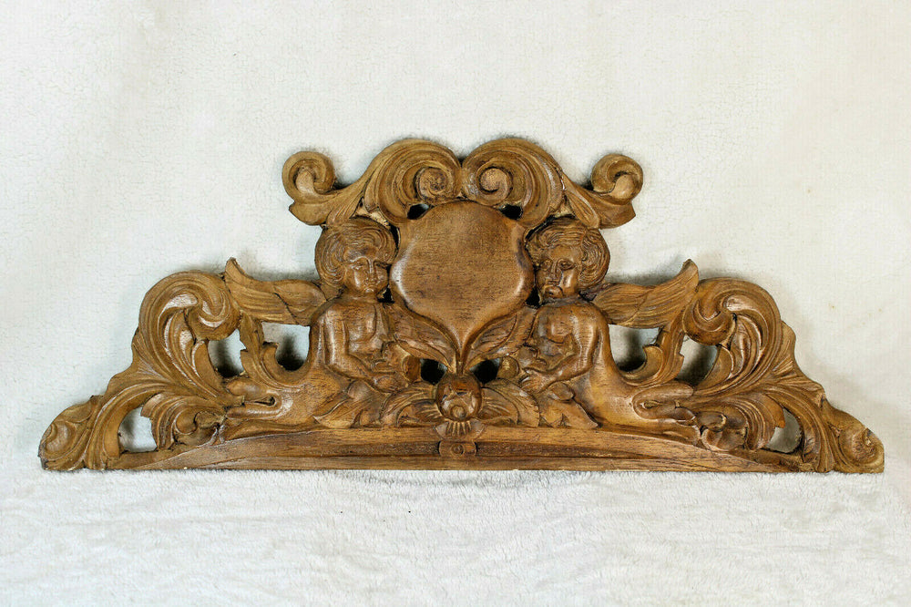 Antique French chalk putti cherub wall plaque ornament pediment