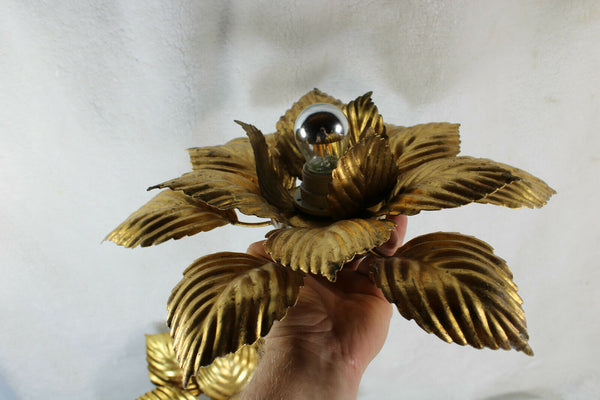 PAIR hollywood regency MEtal gold gilt leaves flush mount lamp attr. willy daro