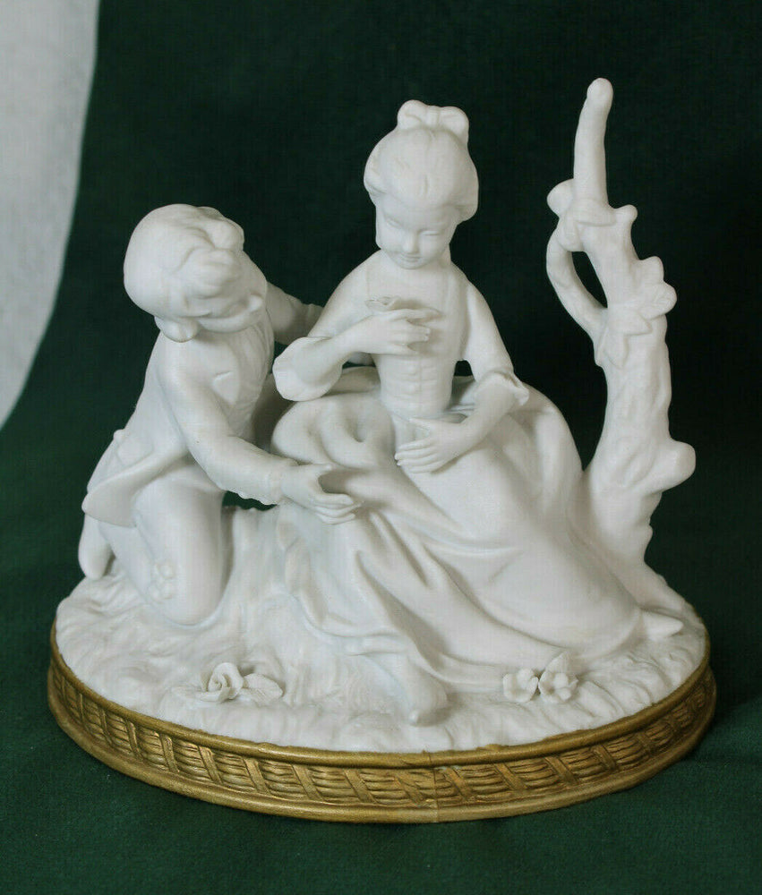 Vintage bisque marked porcelain romantic group statue couple