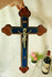 Antique french tramp art cigar box wood carved crucifix velvet religious