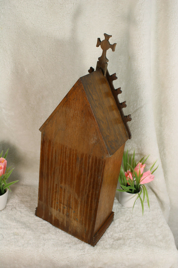 Top Neo gothic church wood carved chapel bishop saint figurine statue religious