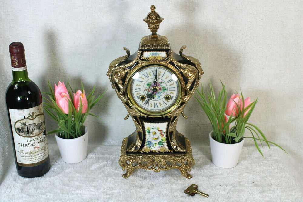 Vintage ACF sevres marked porcelain table mantel clock Satyr heads