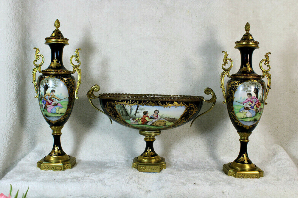 Vintage porcelain sevres design  Mantel Set Centerpiece vases romantic decor