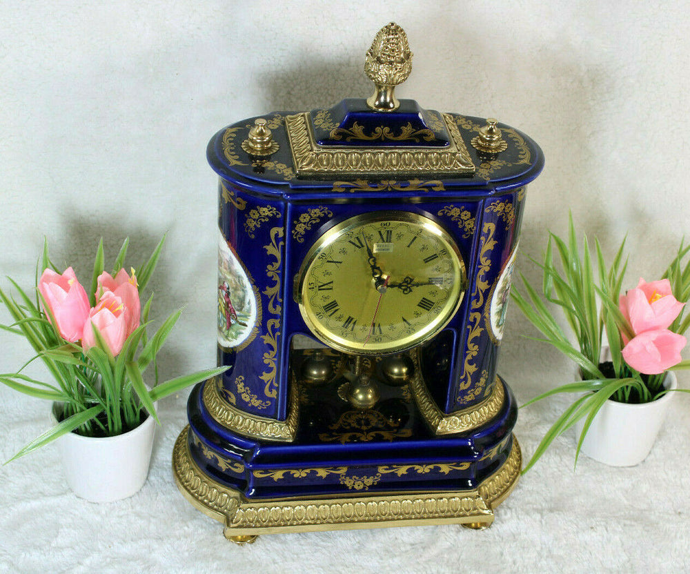 Vintage italian alfa porcelain marked table clock romantic scene