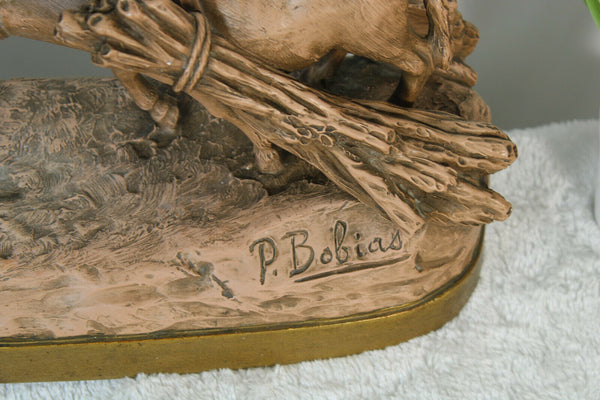 Antique Belgian art deco terracotta Statue boy with donkey sculpture