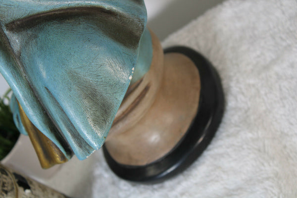 Antique French chalkware polychrome bust statue MAdonna Mary rare religious