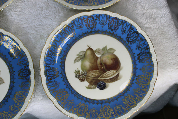 Set 6 czech royal epiag marked paint fruit decor porcelain dessert plates
