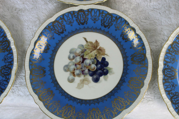 Set 6 czech royal epiag marked paint fruit decor porcelain dessert plates 20cm
