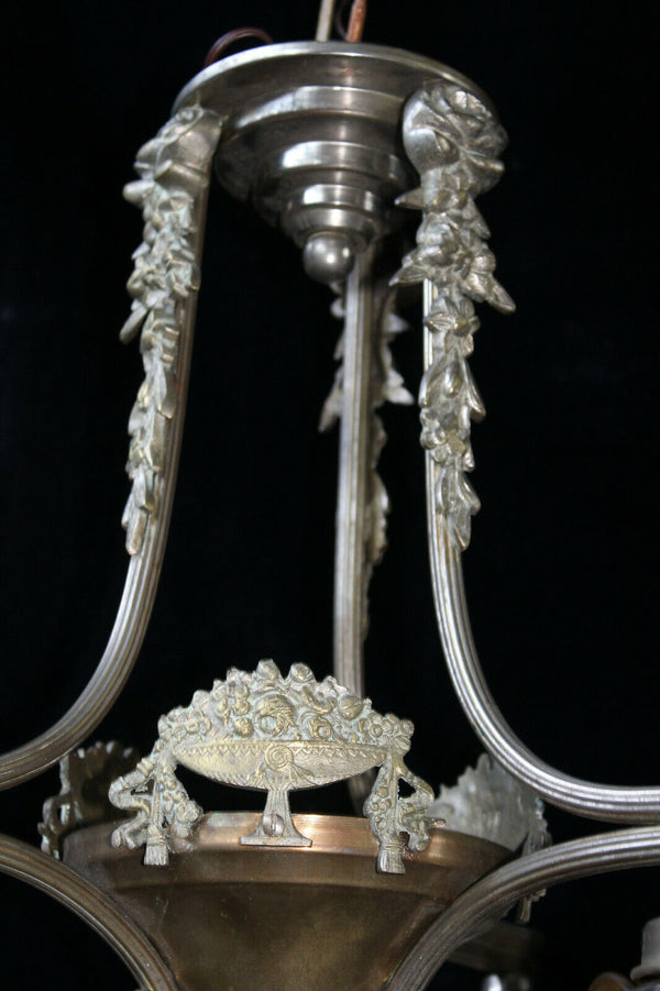 Antique French ART DECO DEsign Chandelier amber glass shade lamp