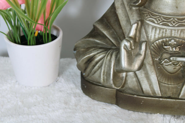 Antique French silver chalkware Art deco sacred heart christ bust statue