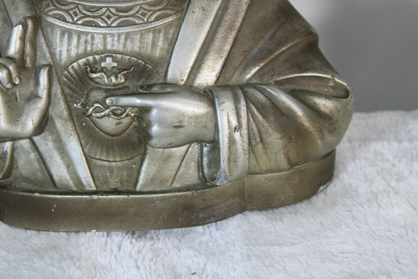Antique French silver chalkware Art deco sacred heart christ bust statue