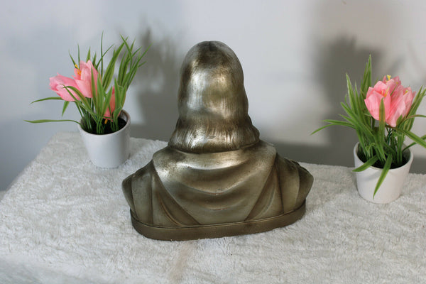 Antique French silver chalkware Art deco sacred heart christ bust statue