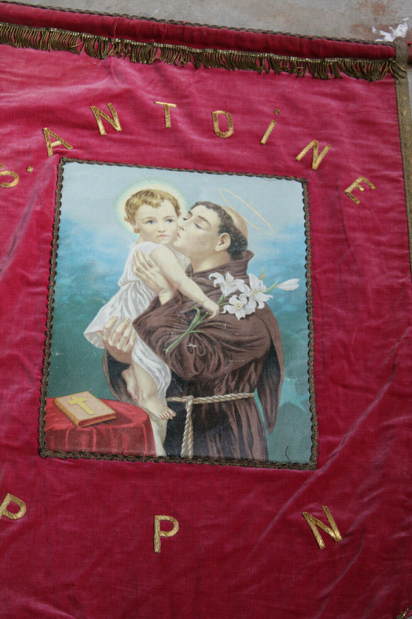 Antique French religious procession BAnner flag saint anthony