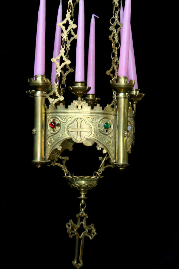 Antique french bronze neo gothic Altar sanctuary lamp candle holders religious