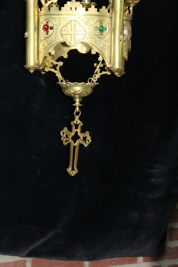 Antique french bronze neo gothic Altar sanctuary lamp candle holders religious