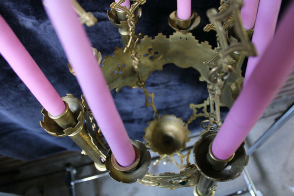 Antique french bronze neo gothic Altar sanctuary lamp candle holders religious