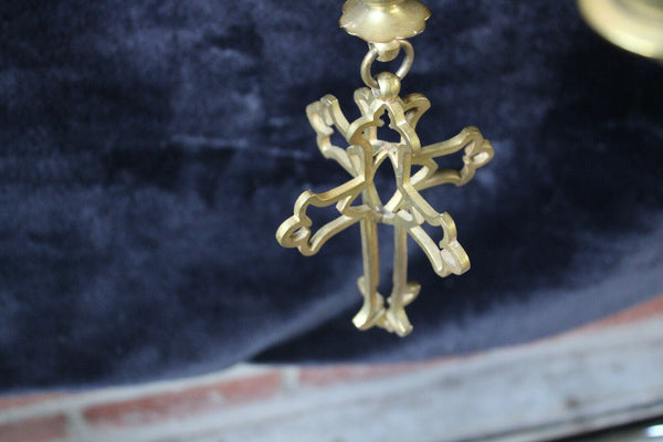 Antique french bronze neo gothic Altar sanctuary lamp candle holders religious