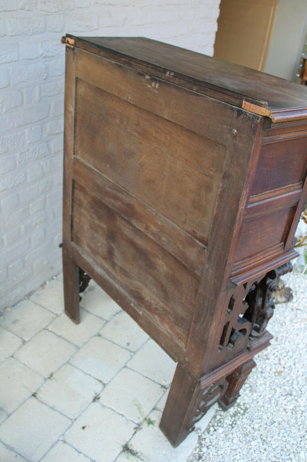 Antique French wood carved breton Cabinet Dressoir Mythological figurine cherub