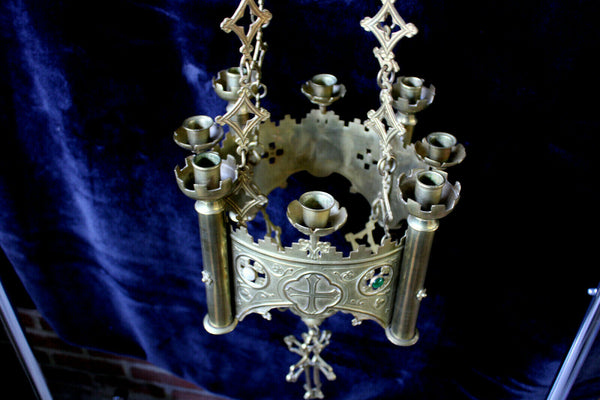 Antique french bronze neo gothic Altar sanctuary lamp candle holders religious