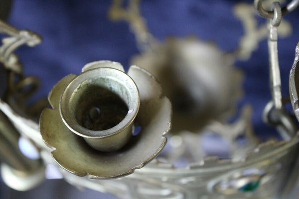 Antique french bronze neo gothic Altar sanctuary lamp candle holders religious