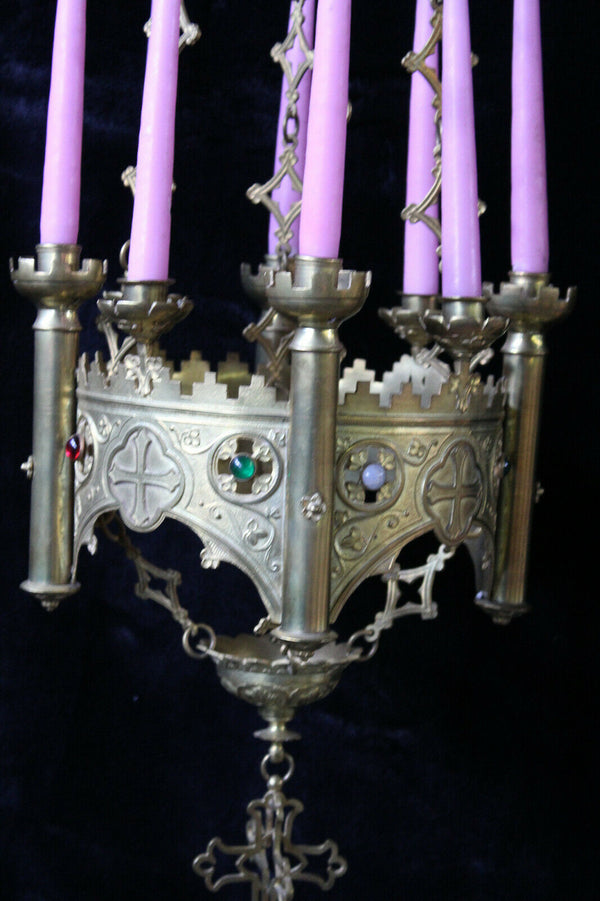 Antique french bronze neo gothic Altar sanctuary lamp candle holders religious