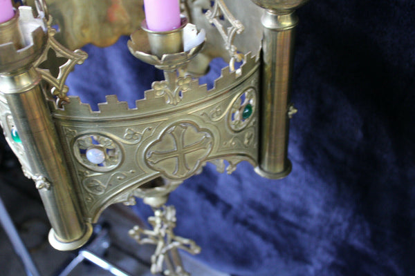 Antique french bronze neo gothic Altar sanctuary lamp candle holders religious