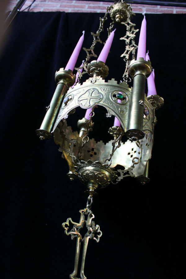 Antique french bronze neo gothic Altar sanctuary lamp candle holders religious