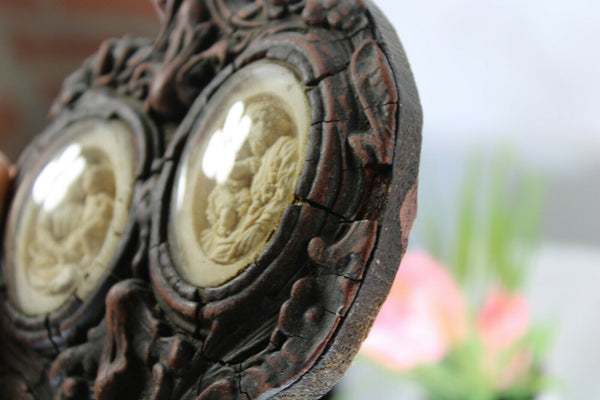 Antique rare napoleon III wood meerschaum madonna joseph family holy water font