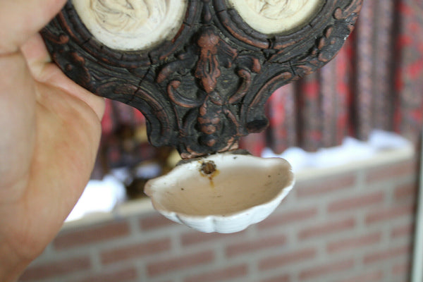 Antique rare napoleon III wood meerschaum madonna joseph family holy water font
