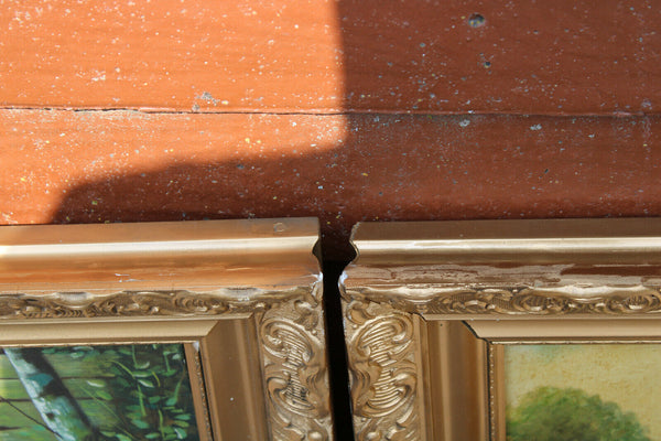 PAIR Flemish school oil panel animal chicken duck Painting signed