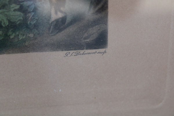 PAIR Antique CARLE VERNET hunting horse dogs coloured Lithograph framed