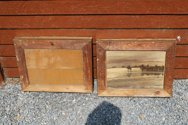 PAIR Flemish school oil panel animal chicken duck Painting signed