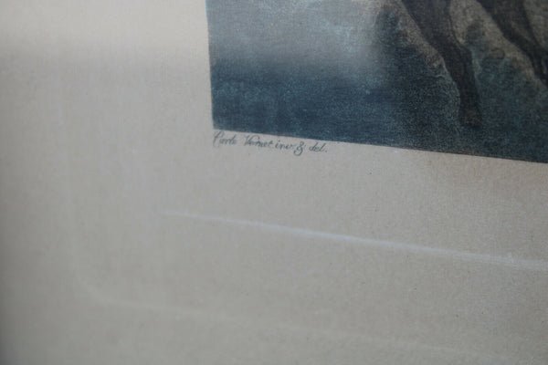 PAIR Antique CARLE VERNET hunting horse dogs coloured Lithograph framed