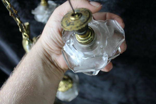 RAre French antique bronze angel putti cherub pendant lamp chandelier