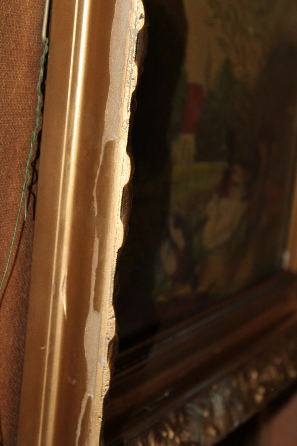 PAIR Flemish school oil panel animal chicken duck Painting signed