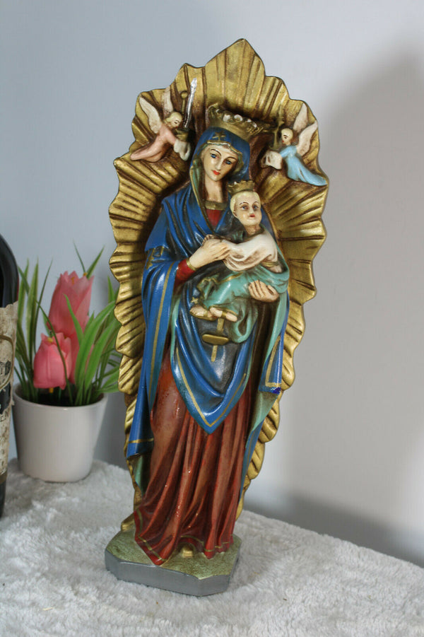 Antique French chalkware madonna angels statue religious