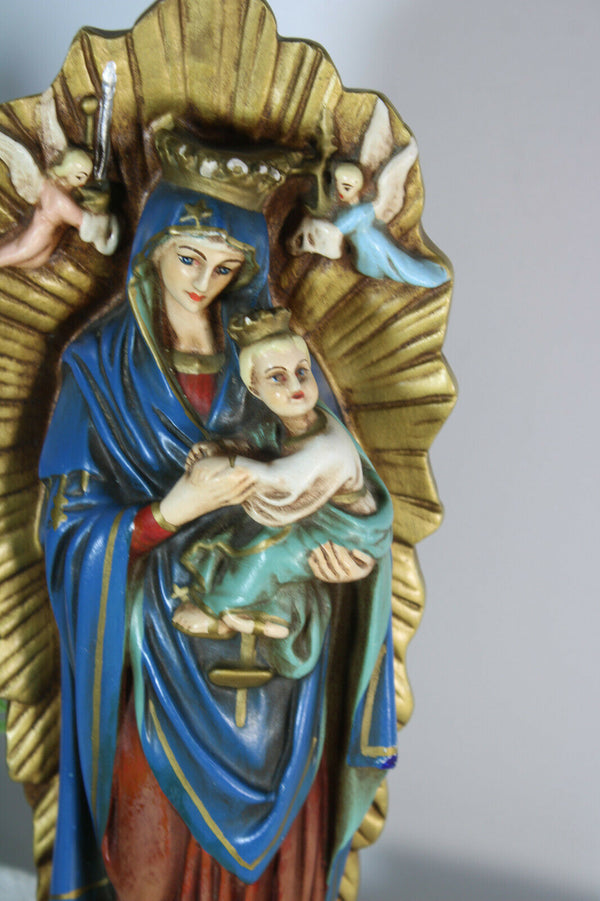 Antique French chalkware madonna angels statue religious