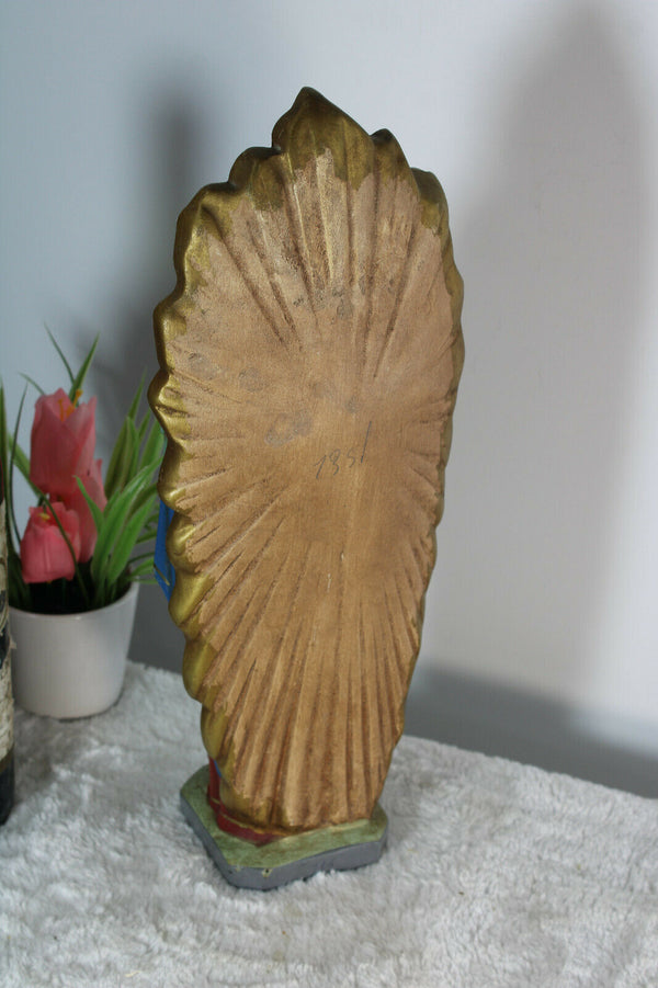 Antique French chalkware madonna angels statue religious