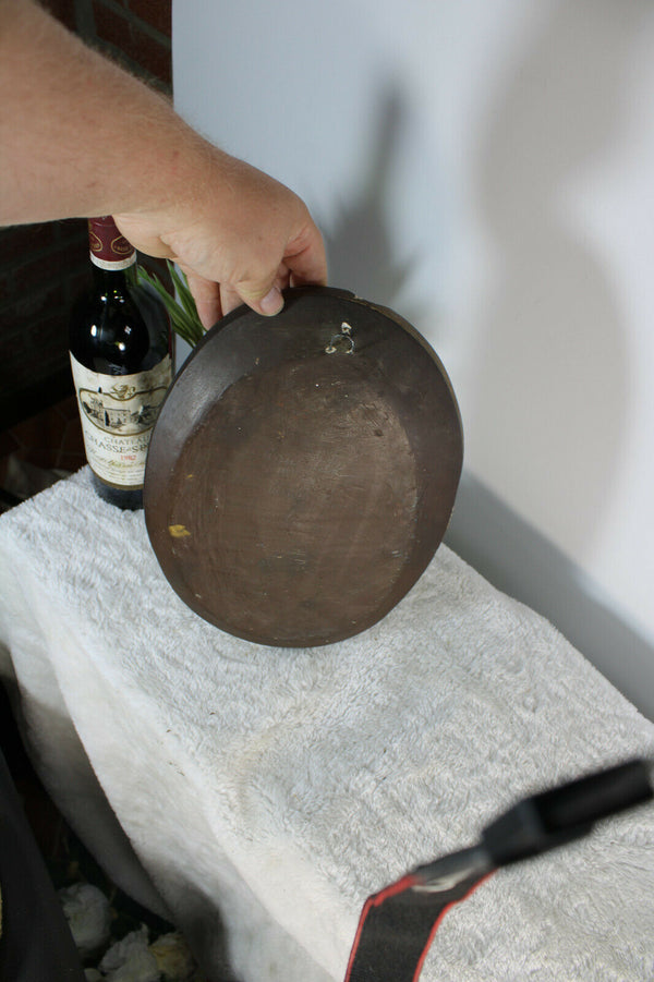 Antique French chalkware wall plaque madonna child john baptist relief