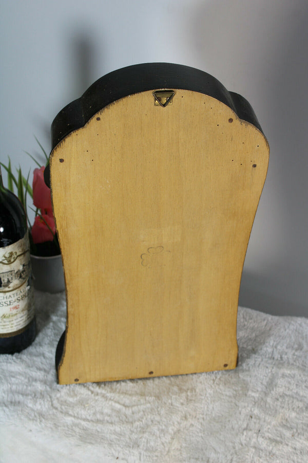 Antique Wood carved chapel chalkware madonna statue signed Guelfi religious