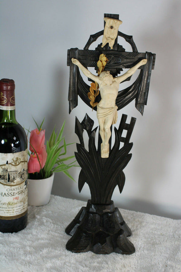 antique wood carved chalkware christ crucifix cross