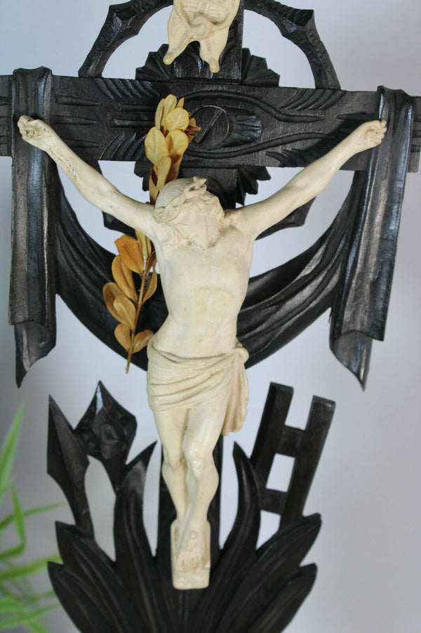 antique wood carved chalkware christ crucifix cross