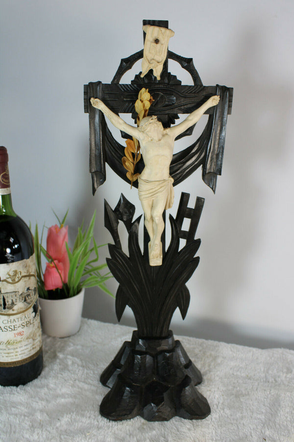 antique wood carved chalkware christ crucifix cross