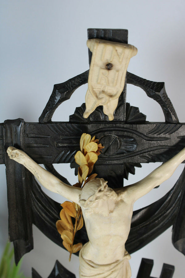 antique wood carved chalkware christ crucifix cross