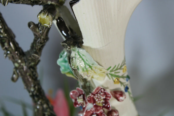 Antique pair barbotine majolica Art nouveau pitcher ewer vases