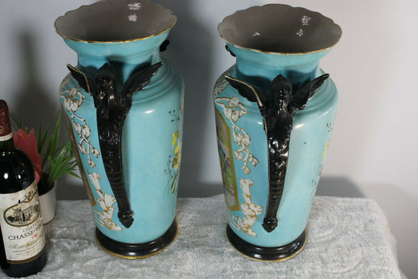 Antique XL French porcelain napoleon Dragon VAses