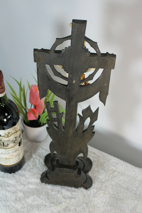 antique wood carved chalkware christ crucifix cross