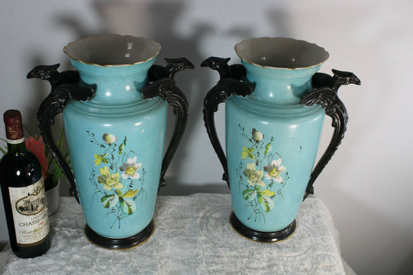 Antique XL French porcelain napoleon Dragon VAses