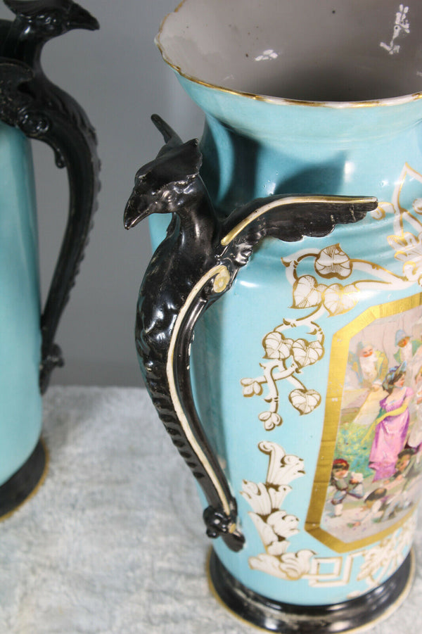 Antique XL French porcelain napoleon Dragon VAses